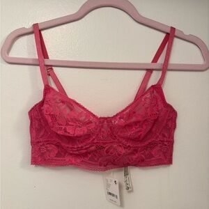 New Free People Intimately Demi Longline Underwire Bra in hot pink lace 32C $58